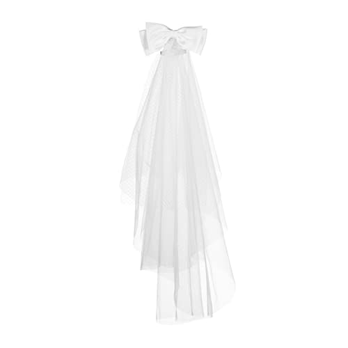 ZOOX Modern Bridal Bachelorette Veils Barrette with Chic Satin Bow (Classic Square ML)