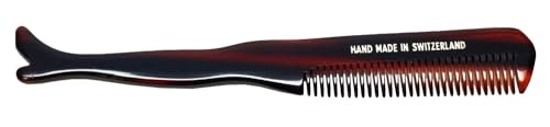 Speert #1619 Handmade Wide Tooth Mustache Comb - Small Tortoise Havana Acetate, Coarse Hair Pocket Sized Grooming Tool, Tangle Free Straightener for Beard Growth and Styling, Wet or Dry Use