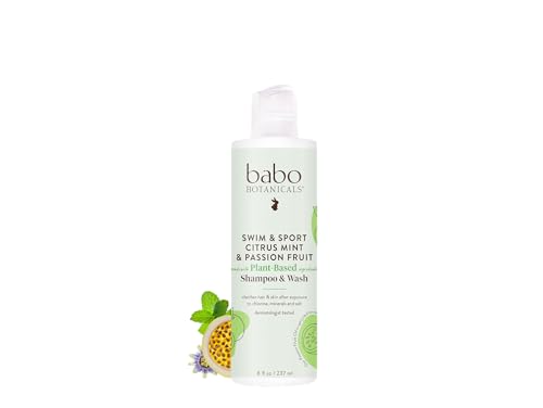 Babo Botanicals Swim & Sport Citrus Mint & Passion Fruit Shampoo & Wash - Purifying Cleanser for hair & body- Aloe & Green Tea - For all ages - Citrus and Peppermint Essential Oils scent - 8 Fl Oz