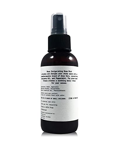 Muse Bath Apothecary Study Ritual - Aromatic and Invigorating Room Mist, 4 oz, Infused with Natural Essential Oils - Aloe + Eucalyptus + Peppermint