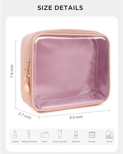 KOTORA Clear Makeup Bags with Large Opening TSA Approved Toiletry Bag Clear Toiletry Bags Fit Carry-on Travel Essential Bags,Clear Travel Size Toiletries Beach Bag for Women Men (Pink)