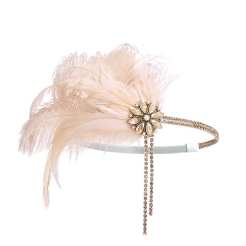 Yunyuebridal 1920s Women's Wedding Party Headpieces Crystal Feather Gatsby Headband Tea Party Hair Accessory Flapper Hair Accessory,Champagne