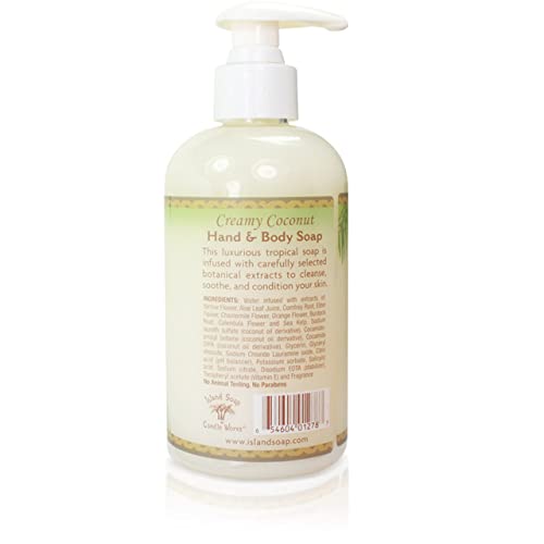 Island Soap & Candle Works Botanical Liquid Hand Soap - Vegan Hand Soap for Men and Women - Luxury Skincare for Bathroom - Hawaiian Gifts for Sensitive Skin - Creamy Coconut - 8.5 Ounce Bottle