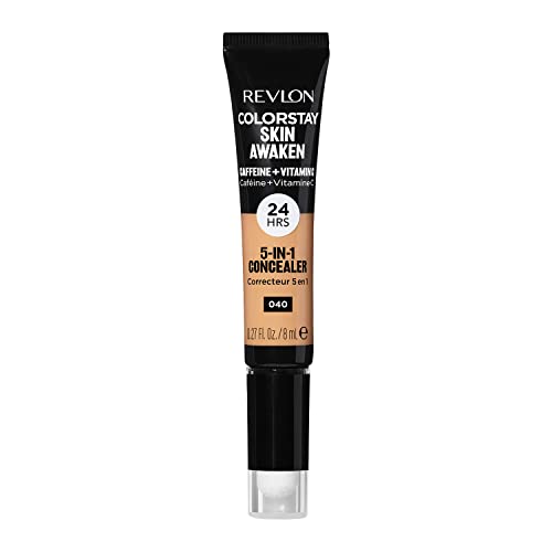 Revlon ColorStay Skin Awaken 5-in-1 Concealer, Lightweight, Creamy Longlasting Face Makeup with Caffeine & Vitamin C, For Imperfections, Dark Circles & Redness, 040 Medium, 0.27 fl oz