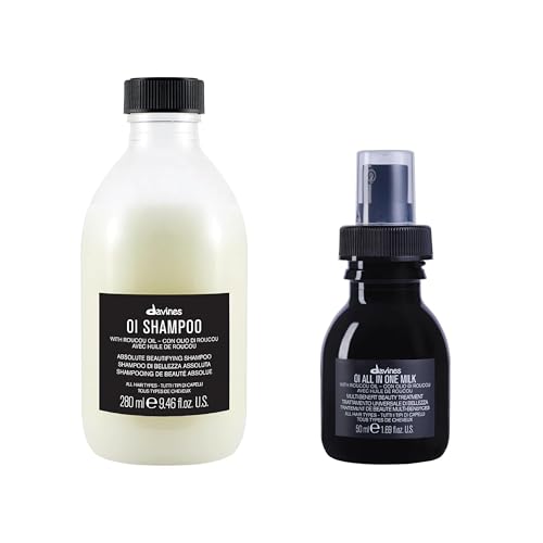 Davines OI Shampoo, 9.47 Fl Oz + All in One Milk, 1.69 Fl Oz | Nourishing Shampoo for All Hair Types | Shine, Volume, and Silky-Smooth Hair Everyday