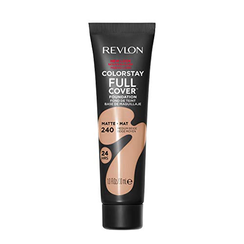 Revlon Liquid Foundation, ColorStay Face Makeup for Normal and Dry Skin, Longwear Full Coverage with Matte Finish, Oil Free, 240 Medium Beige, 1.0 Oz