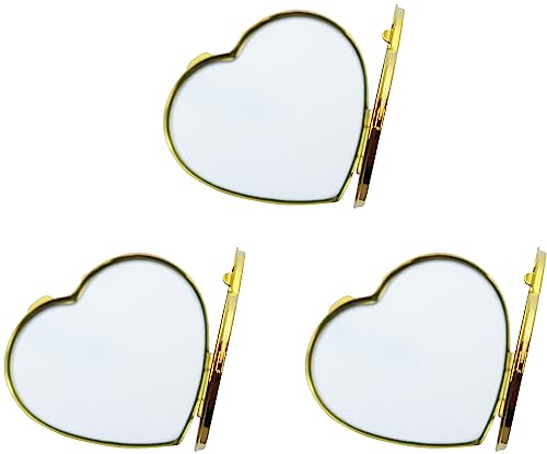 Stephanie Imports Set of 3 Slim Heart-Shaped Double Sided Magnifying Compact Mirrors (Black with Rhinestone Heart, Small)