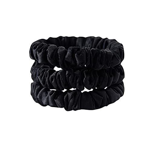 MAXFEEL 100% 25 Momme Pure Muberry Silk Hair Scrunchie Width 1.4cm with Elastic Band Women SIlk Hair Ties (25mm Black (Pack of 3))