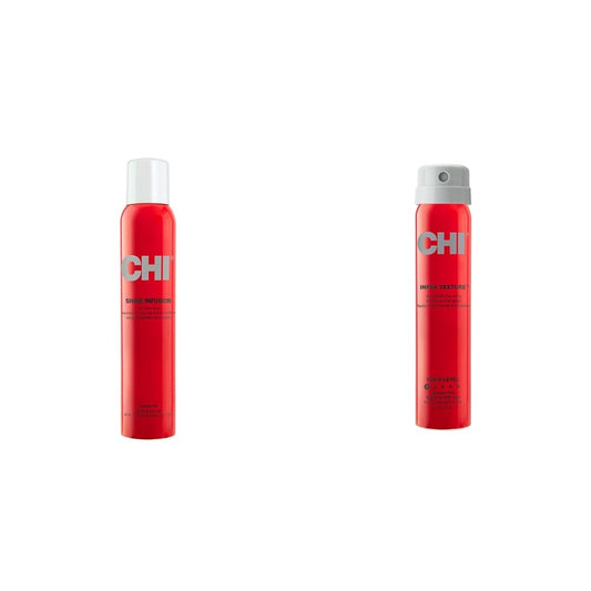 CHI Shine Infusion Hair Shine Spray, 5.3 Oz Infra Texture Dual Hair Spray, 2.6 oz Hair Care Bundle