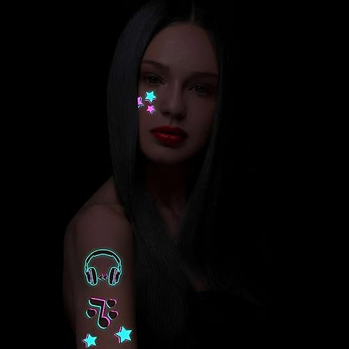 20-Sheet Glow in the Dark temporary tattoos 160+ Styles Adult Fluorescent UV Neon body glitter & Face Waterproof fake tattoo Stickers for Men & Women - Ideal for Rave, Festival Party Supplies