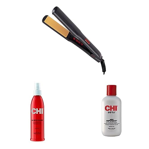 CHI G2 Professional Hair Straightener Titanium Infused Ceramic Plates Flat Iron & 44 Iron Guard Thermal Protection Spray, Clear, 8 Fl Oz & Infra Silk Infusion, 6 Fl Oz