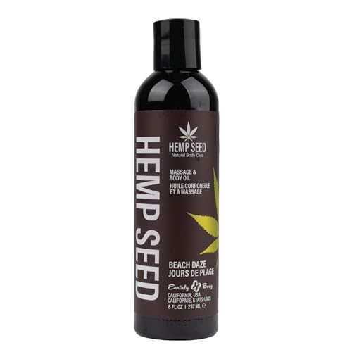 Hemp Seed Massage & Body Oil, Beach Daze Scent - 8 fl. oz. - Nourishing, Moisturizing Massage Oil - Hemp Seed, Apricot, Grapeseed & Sweet Almond Oil - Vegan & Cruelty Free