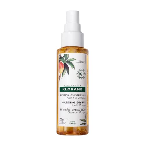 Klorane Nourishing Dry Hair Oil with Mango, Hydrating and Protecting Bi-Phase Spray, Paraben, Sulfate and Alcohol Free, Vegan, Dermatologist tested