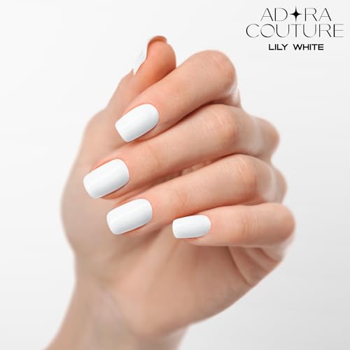 Adora Couture Semi Cured Gel Nail Strips White |30pcs Glossy Solid White Strips Gel Nail Sticker | Gel Nail Stickers with UV Light Required (Simple White)