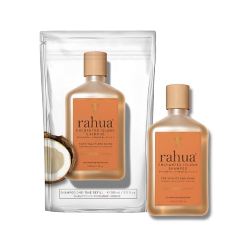 Rahua Enchanted Island Shampoo Sustainability Set - Complete Hair Care for Strength, Growth, and Shine - Includes Full Size and Refill, Nourishing Formula for Men and Women