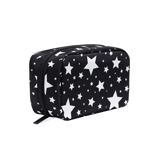 JHKKU Star Print Makeup Bag Portable Square Cosmetic Bag Black Zipper Storage Bag for Women Travel Toiletry Bag