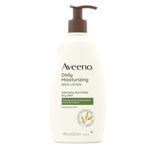 Aveeno Daily Moisturizing Body Lotion with Soothing Oat and Rich Emollients to Nourish Dry Skin, Gentle & Fragrance-Free Lotion is Non-Greasy & Non-Comedogenic, 18 fl. oz