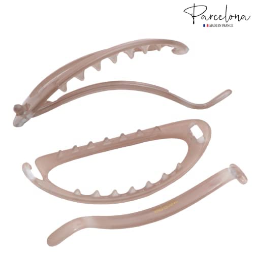 Parcelona French Oval Simple 4 1/4" Large Cellulose Acetate Metal Free Hair Barrette Clips Ponytail Non Slip Fashion Durable Styling Women Hair Accessories Hair Clip for Girls, Made in France(Blush