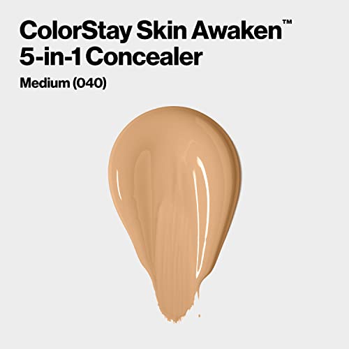 Revlon ColorStay Skin Awaken 5-in-1 Concealer, Lightweight, Creamy Longlasting Face Makeup with Caffeine & Vitamin C, For Imperfections, Dark Circles & Redness, 040 Medium, 0.27 fl oz