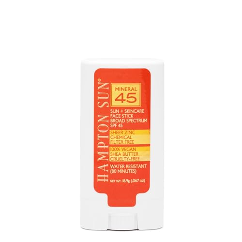 Hampton Sun SPF 45 Mineral Sunscreen Face Stick | Antioxidant-Rich Organic Shea Butter, Sunflower + Vitamin E for Hydrated, Bright Skin | Sheer Broad Spectrum Non-Nano Zinc Oxide | All Skin Types