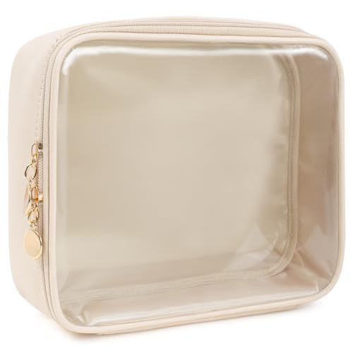 KOTORA Clear Makeup Bags with Large Opening TSA Approved Toiletry Bag Clear Toiletry Bags Fit Carry-on Travel Essential Bags,Clear Travel Size Toiletries Beach Bag for Women Men (Beige)