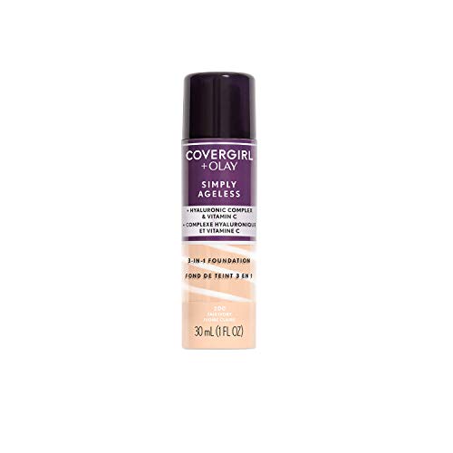 CoverGirl & Olay Simply Ageless 3-in-1 Liquid Foundation, Matte Finish, Hyaluronic & Vitamin C Formula, Cruelty Free, Fair Ivory, 1 Count