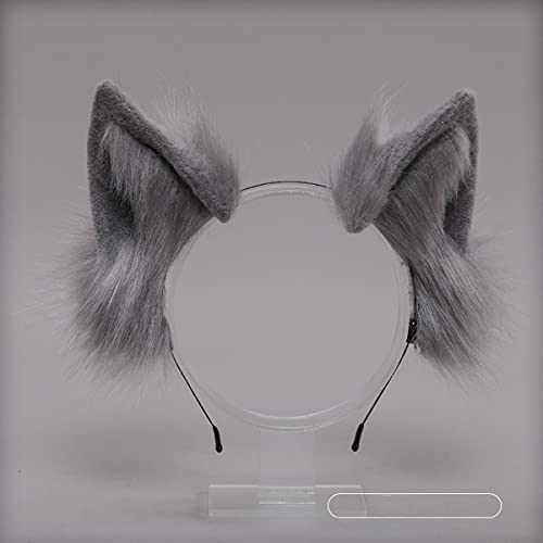 Jilneed Cat Ears Headband for Women Girls Cosplay Costume Party Headbands Cute Faux Fur Hair Accessories (Grey)