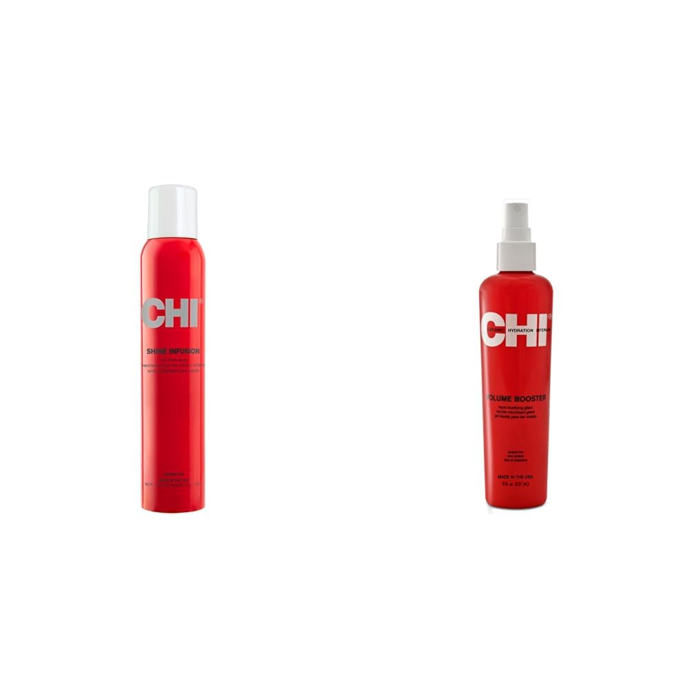 CHI Shine Infusion Hair shine spray, 5.3 Oz & Volume Booster Liquid Bodifying Glaze,8 FL Oz