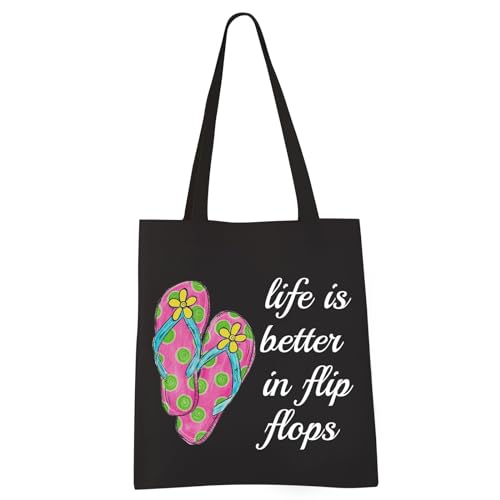 VAMSII Life is Better in Flip Flops Tote Bag Flip Flop Gift Bag Beach Shoulder Bag Beach Lover Gifts Flip Flop Themed Gifts (Flip Flops Tote)