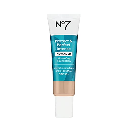 No7 Protect & Perfect Advanced All in One Foundation - Cool Ivory - Age Defying Foundation Makeup with SPF 50 for Women - Makeup Base Cream Helps to Reduces Redness & Blurs Visible Pores (30ml)