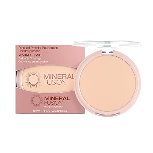 Mineral Fusion Pressed Powder Foundation, Warm 1 - Light/Med Skin w/Yellowish Undertones, Age Defying Foundation Makeup with Matte Finish, Talc Free Face Powder, Hypoallergenic, Cruelty-Free, 0.32 Oz