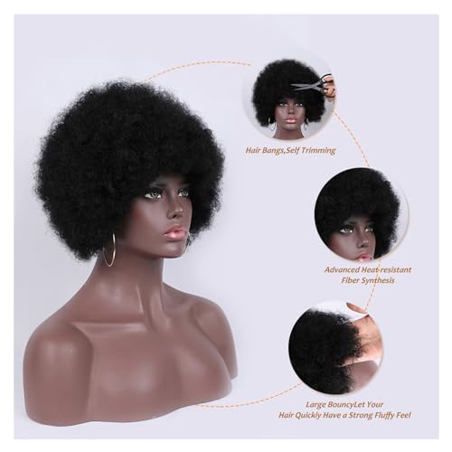 Kavsni Afro Curly Wigs for Black Women 70's Wigs for Daily Party Cosplay Costume Halloweeen Black Afro Wigs (1B)