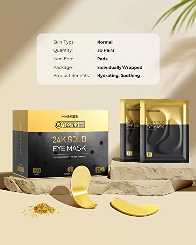 Maskiss 24k Gold Under Eye Patches (15 Pairs), eye mask, Collagen Skin Care Products, Eye Patches for Puffy Eyes, eye masks for dark circles and puffiness