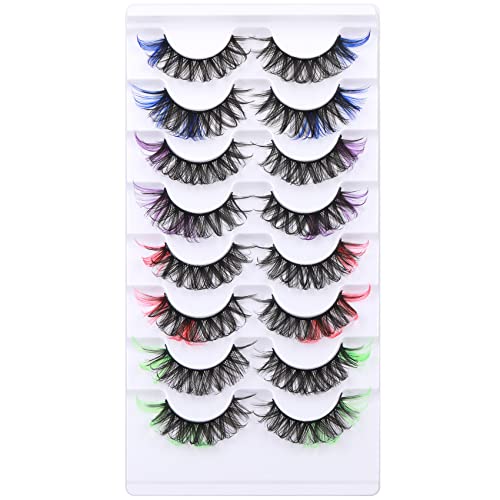 Colored Eyelashes Fluffy Eye Lashes with Color Colorful D Curl Strip Lashes Look Like Extensions 5D Mink Natural Wispy Salon Perfect False Eyelashes Pack 8 Pairs By Goddvenus