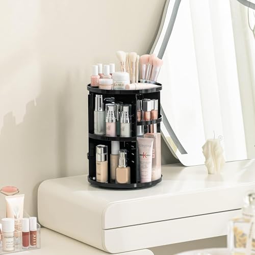 HBlife 360 Rotating Makeup Organizer Adjustable Carousel Large Capacity Revolving Perfume Organizer Skincare Organizers Cosmetic Storage Spinning Holder for Vanity, White