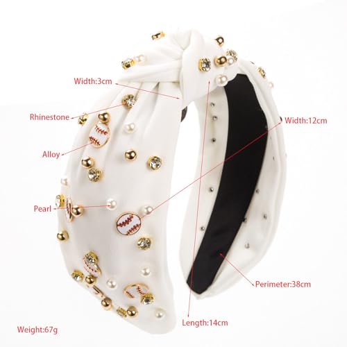 Radiate Elegance with Pearl Embellished Headbands for Women - Women's Fashion Baseball Headband Pearl Rhinestone Jeweled Knotted Headband for Girls Cute Wide Headband for Moms Thick Hair