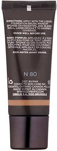 Cover FX Natural Finish Foundation: Water-based Foundation that Delivers 12-hour Coverage and Natural, Second-Skin Finish with Powerful Antioxidant Protection - N80, 1 Fl Oz