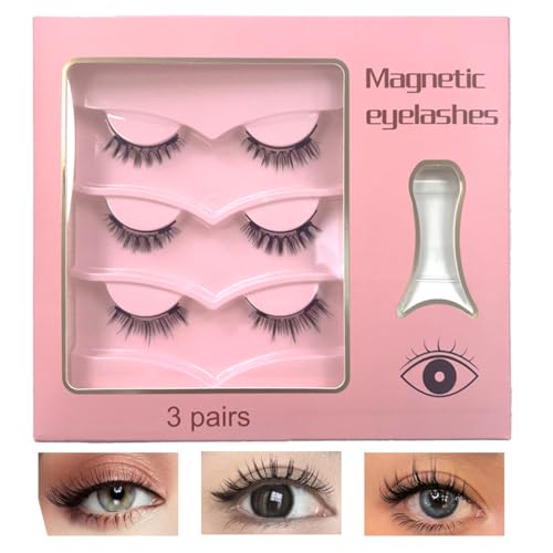 MEIEM Magnetic Lashes Kit with Applicator 3 Pair Reusable Magnetic Eyelashes Natural Look No Glue Needed Magnetic Eyelashes