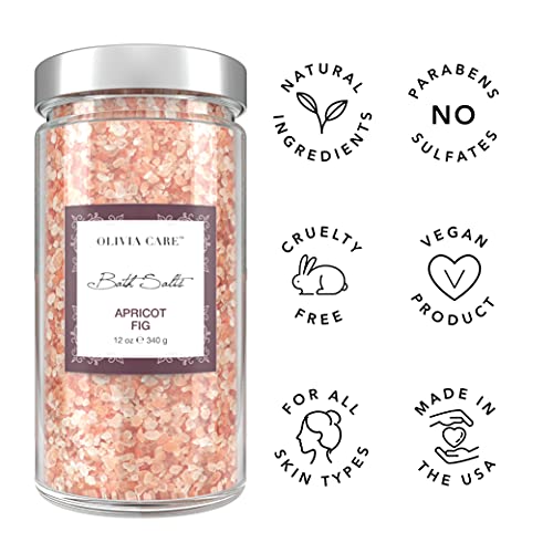 Olivia Care Pink Himalayan Bath Salts with French Rose - Relieves & Relax Muscles. Exfoliate, Heal, Rejuvenate, Cleansing & Soothes Skin | Made with Natural Ingredients. Fresh Fragrance - 12 OZ