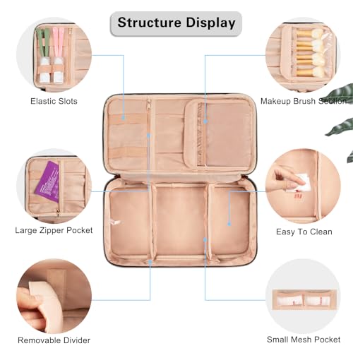 CUBETASTIC Makeup Bag, Travel Make Up Train Case, Large Capacity Cosmetic Organizer Bags with Dividers, Portable Skincare Bag for Women Waterproof Toiletry Storage Pouch for Travel Essentials, Black