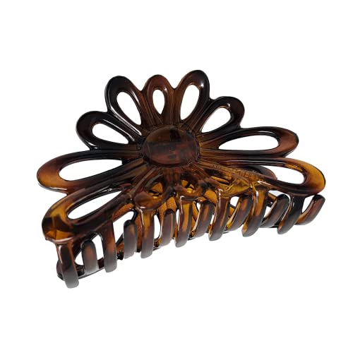 Parcelona French Plume 3" Celluloid No Slip Grip Covered Spring Jaw Hair Claw Durable Styling Women Hair Accessories, Made in France (Tortoise Shell Brown)