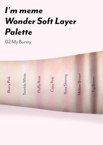 I'M MEME Wonder Soft Layer Palette - 7 Shades | Portable Size, Versatile, Blendable, Neutral Colors with Soft Texture, 02 My Bunny, 0.23 Oz