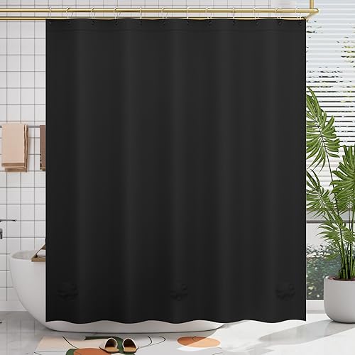 AmazerBath Black Shower Curtain Plastic, Thick PEVA Shower Curtain Black, Dark Shower Curtain Heavy Duty, Black Bathroom Curtain Waterproof 72x72 with 3 Weighted Stones and 12 Grommets