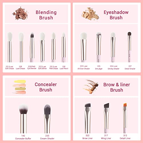 Jessup Eyeshadow Brushes 15pcs, Natural Eye Brush Set for Eyeshadow Blending Concealer Eyebrow Eyeliner, Blushing Bride T294