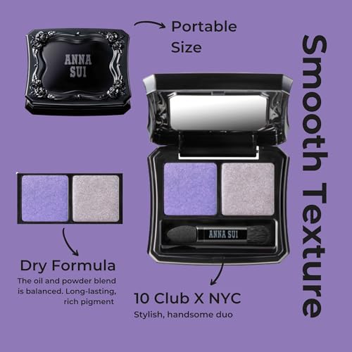 ANNA SUI - Eye Color Compact - Two-Tone Eye Shadow Fillers for Eyeshadow Palette - Blue and Gray Long-Lasting Eye Makeup - 10 Club x NYC - 0.05 oz.