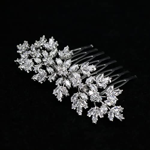 Cubic Zirconia Bridal Hair Comb Headpiece Crystal Hair Pieces for Brides Hair Clip Small Silver Wedding Hair Accessories Peinetas Para Cabello De Mujer Elegantes (Silver)