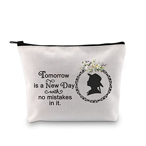 G2TUP Literary Makeup Bag Book Quote Gift Tomorrow is a New Day with No Mistakes in It Anne Fans Cosmetic Bag for Book Lovers (Literary makeup bag)