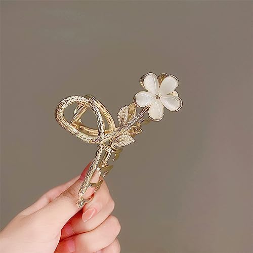 Souarts 6 PCS Hair Clips, Flower Claw Clips for Women Girls, Metal Hair Clips, Powerful Hold Hair Shark Clips Gifts for Women Girls (B-2pcs-Gold Cat Eye)