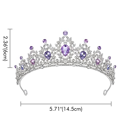 SWEETV Crystal Wedding Tiara for Women Girls, Purple Princess Tiara Crown Headband, Silver Metal Hair Accessories for Birthday Quinceanera Pageant Prom Halloween