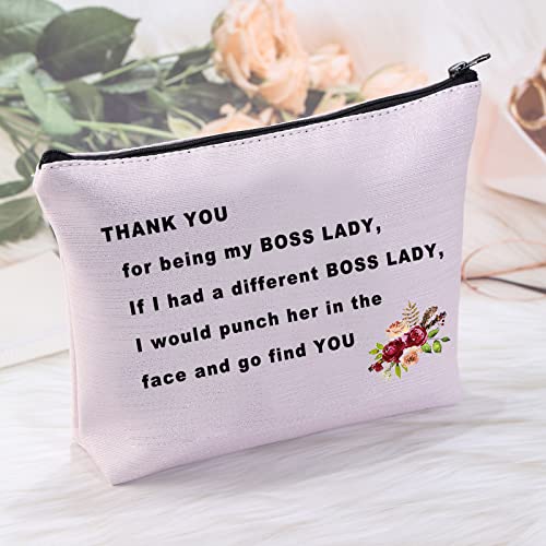 PXTIDY Funny Boss Lady Gifts Thank You For Being My Boss Lady Makeup Cosmetic Bag Female Boss Gift Boss Makeup Bag Gift for Managers from Employee, Coworker (beige)